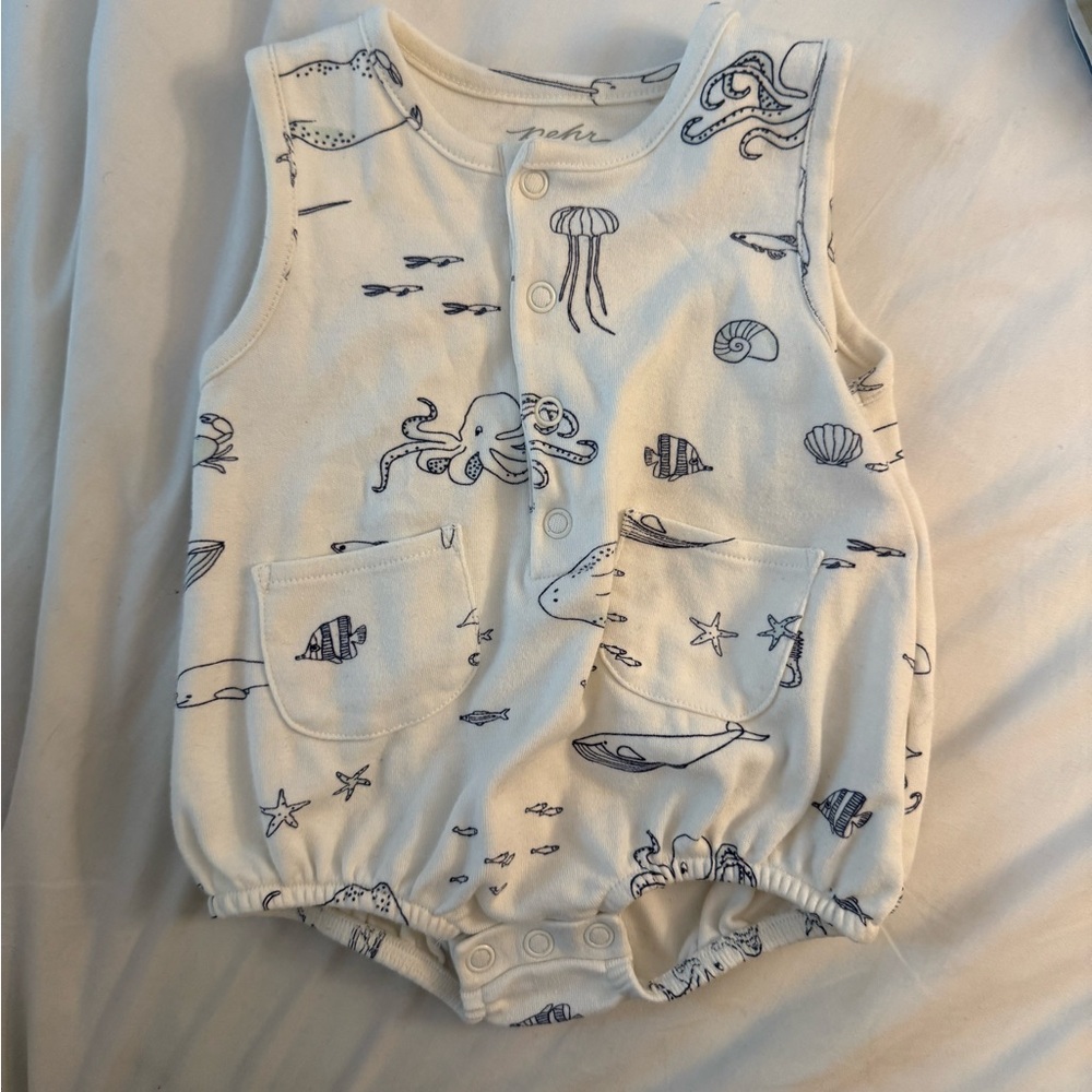 Pehr Baby Nautical Print Bodysuit - Cream and Blue | 0-3M